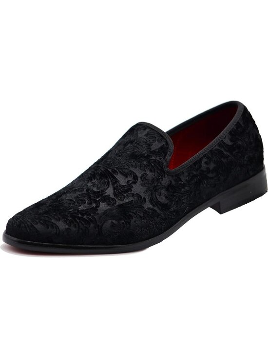 Men\'s Plain Black35 Vintage Velvet Loafers Slip On Classic Tuxedo Dress Shoes